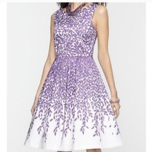 Talbots Dress Ombre Leaf Floral Purple White Cotton Fit Flare Pockets Size 20W